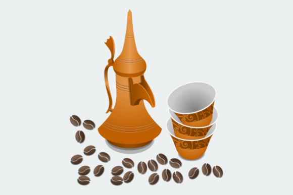 Arab Coffee Pot and Cups with Beans Graphics