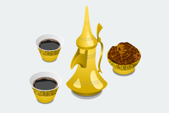 Arabian Coffee and Dates in a Bowl Graphics