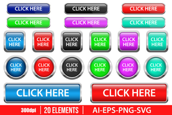 Click Here Web Buttons Graphics for Modern Design
