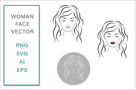Feminine Face Vector Line Art for Crafts and Graphics