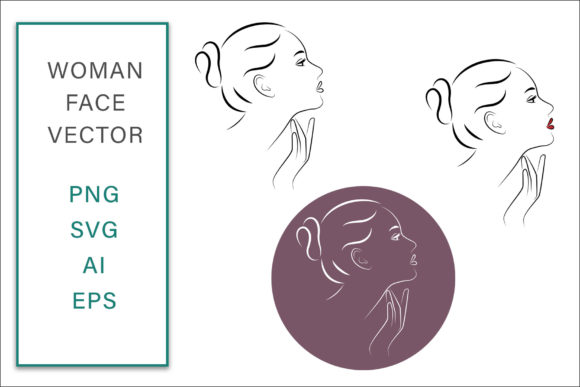Feminine Face Vector Line Art Graphic for Crafts and Graphics