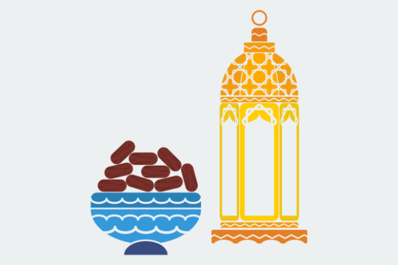 Flat Style Arabian Lamp and Dates Fruit Graphics