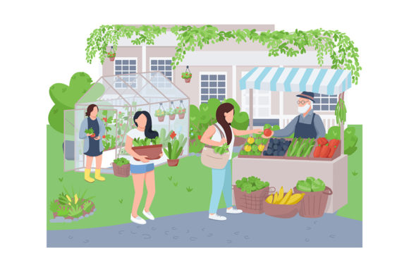 Home Greenhouse 2D Vector Characters Graphics