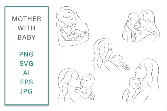 Mother with Baby Line Art Graphics