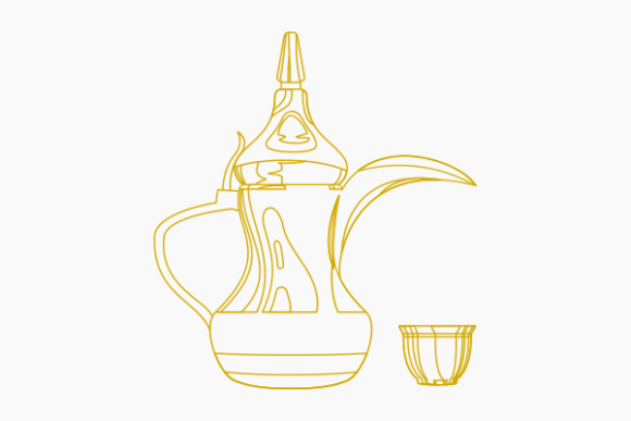 Outline Dallah Coffee Pot and Finjan Cup
