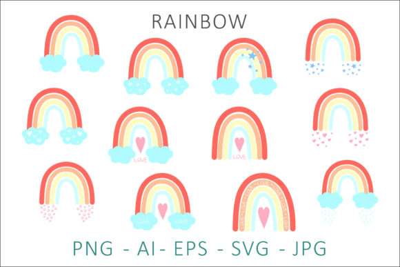 Rainbow Clipart SVG Bundle Graphics