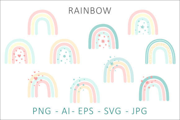 Rainbow Pastel Clipart SVG Bundle Graphics for Local Business