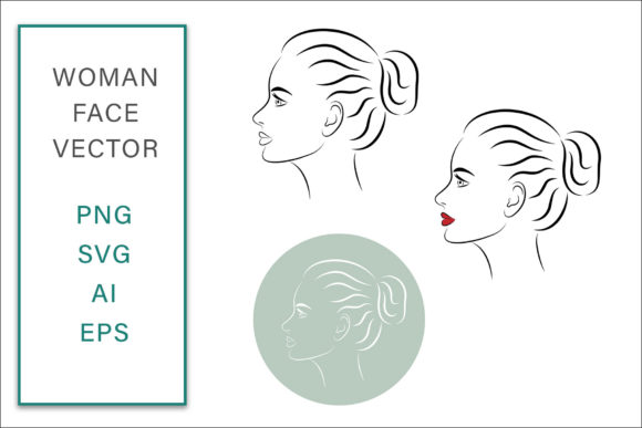 Woman Face Vector Line Art Graphics for Crafts